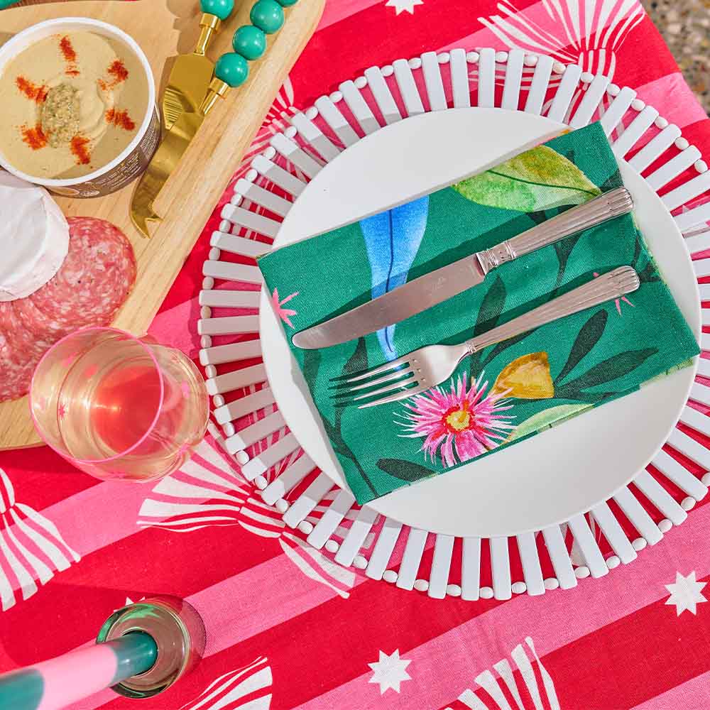 Annabel Trends Linen Cotton Tablecloth Red Pink Bow Large 138cm x 300cm