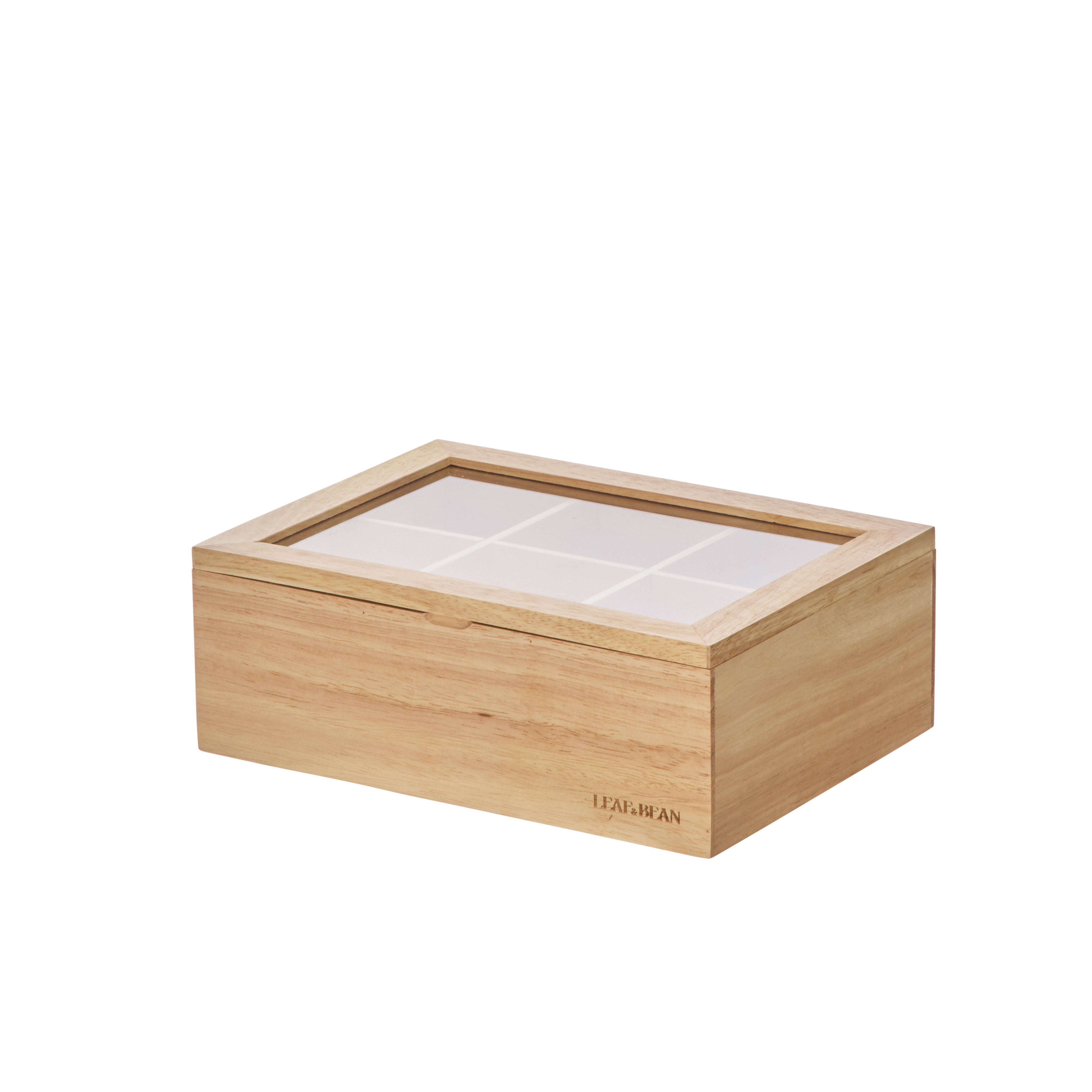 Leaf & Bean Wooden Tea Box Wide Natural