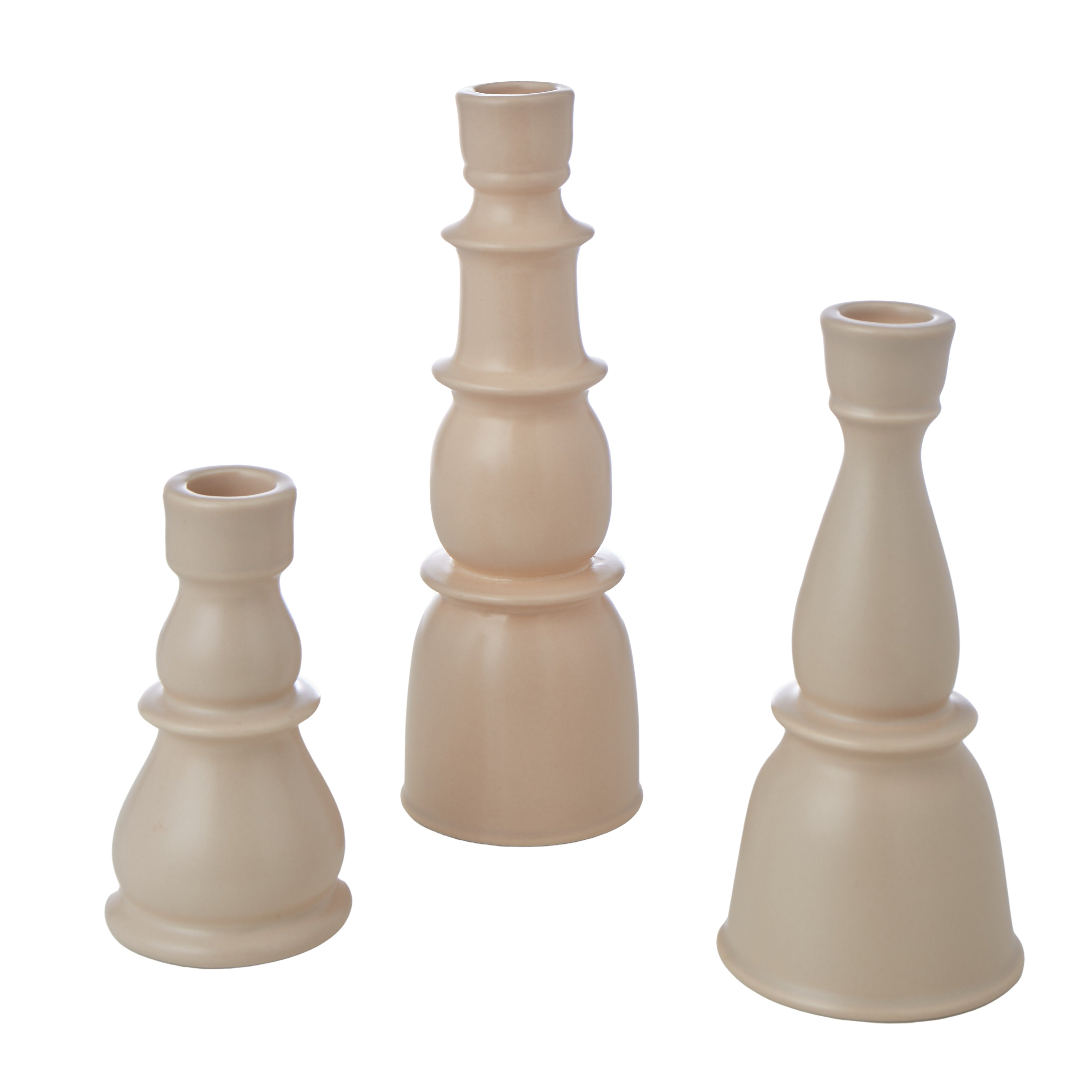Emporium Ceramic Candle Holder 3 Piece Set Beige