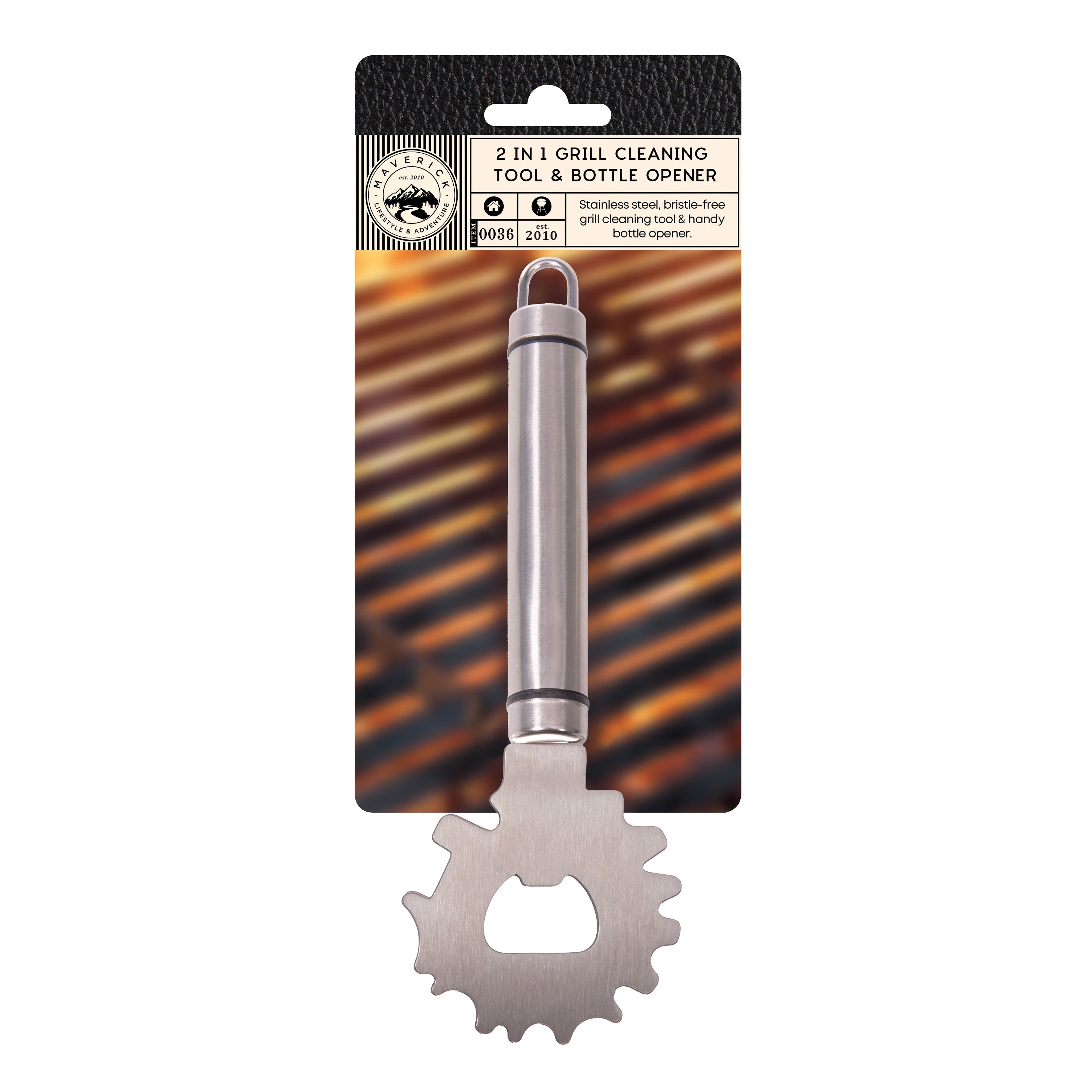 Maverick 2 in 1 Grill Cleaning Tool & Bottle Opener Silver