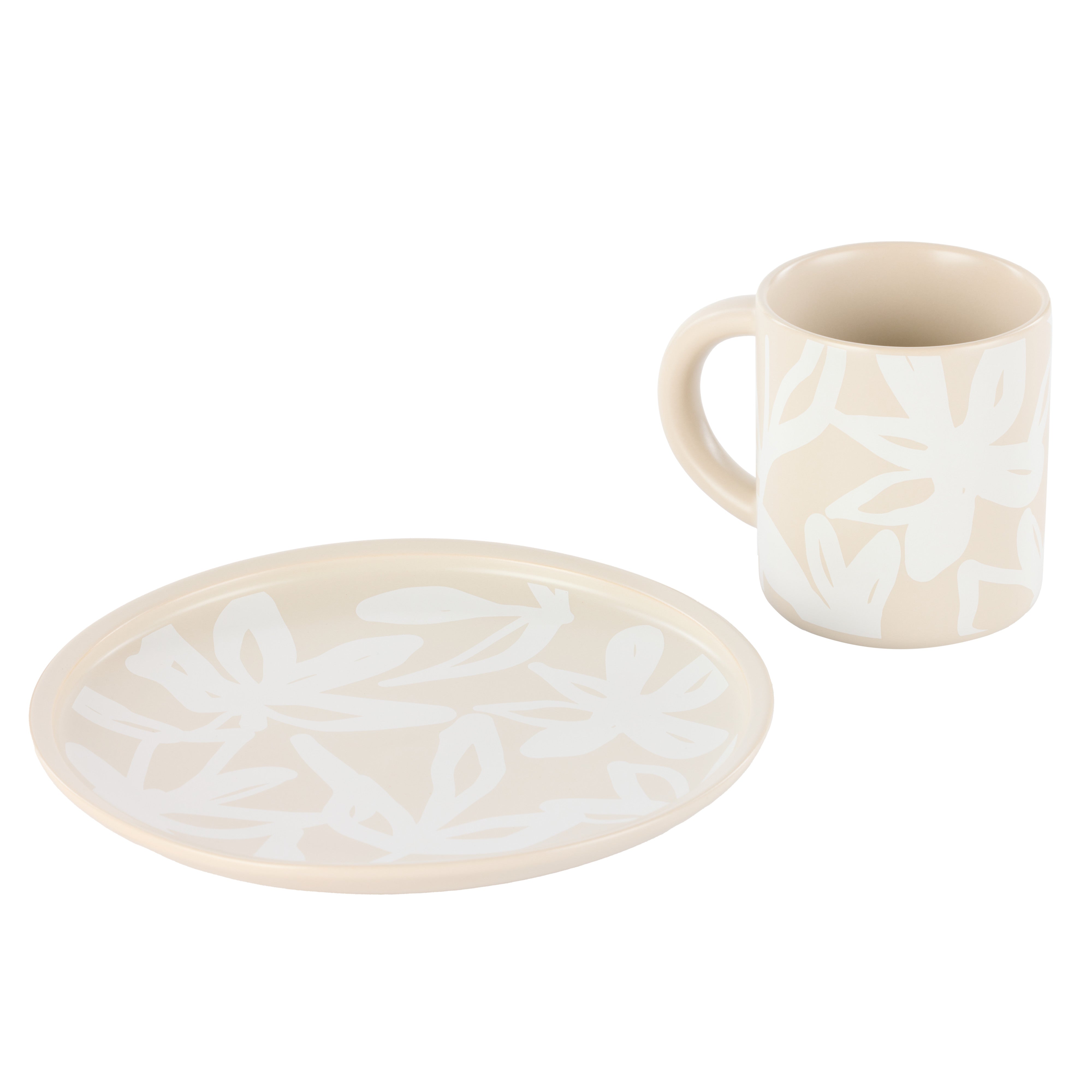 Leaf & Bean Freya Mug & Side Plate 2 Piece Set Oat & White