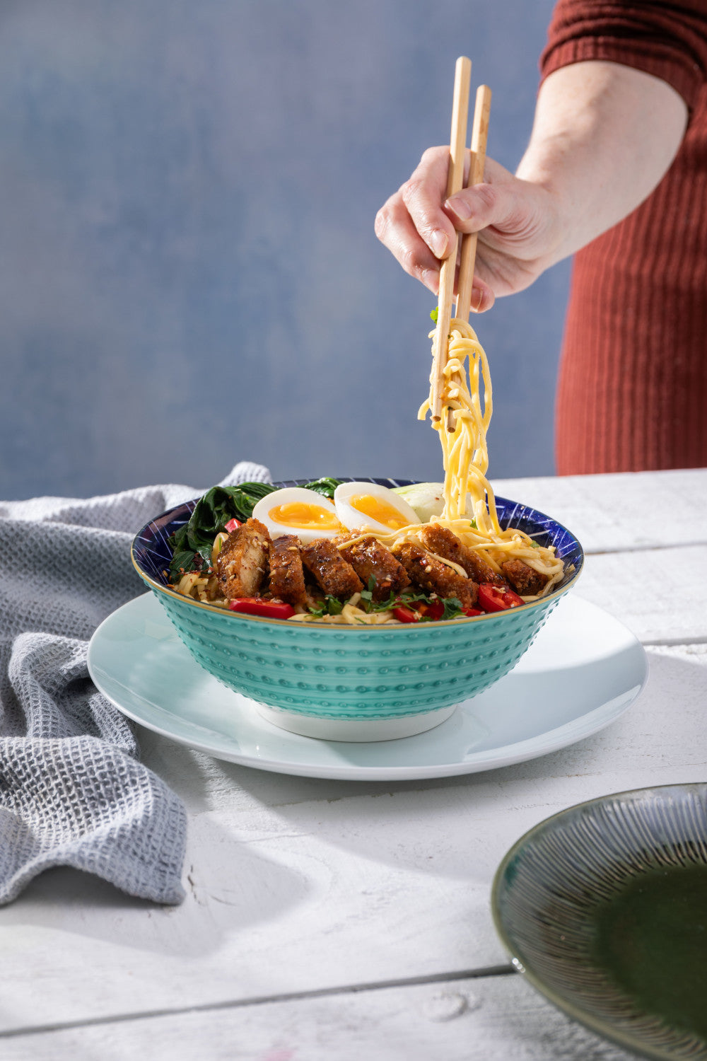 Mikasa Stoneware Ramen Bowl 21cm (Indigo Chevron)