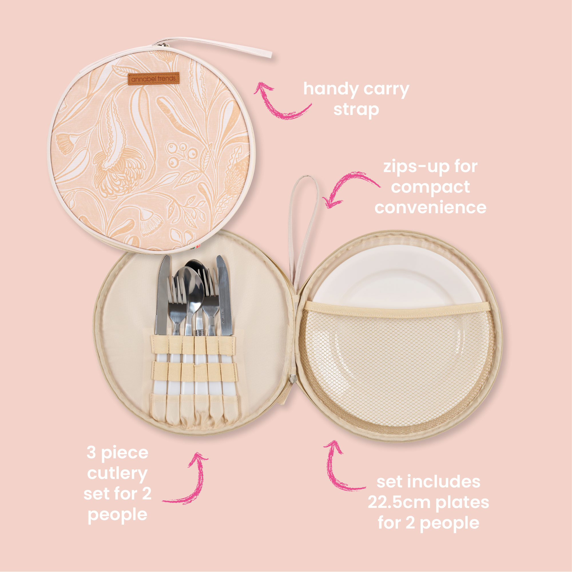 Annabel Trends Picnic Round Plate Set Trailing Natives Tan