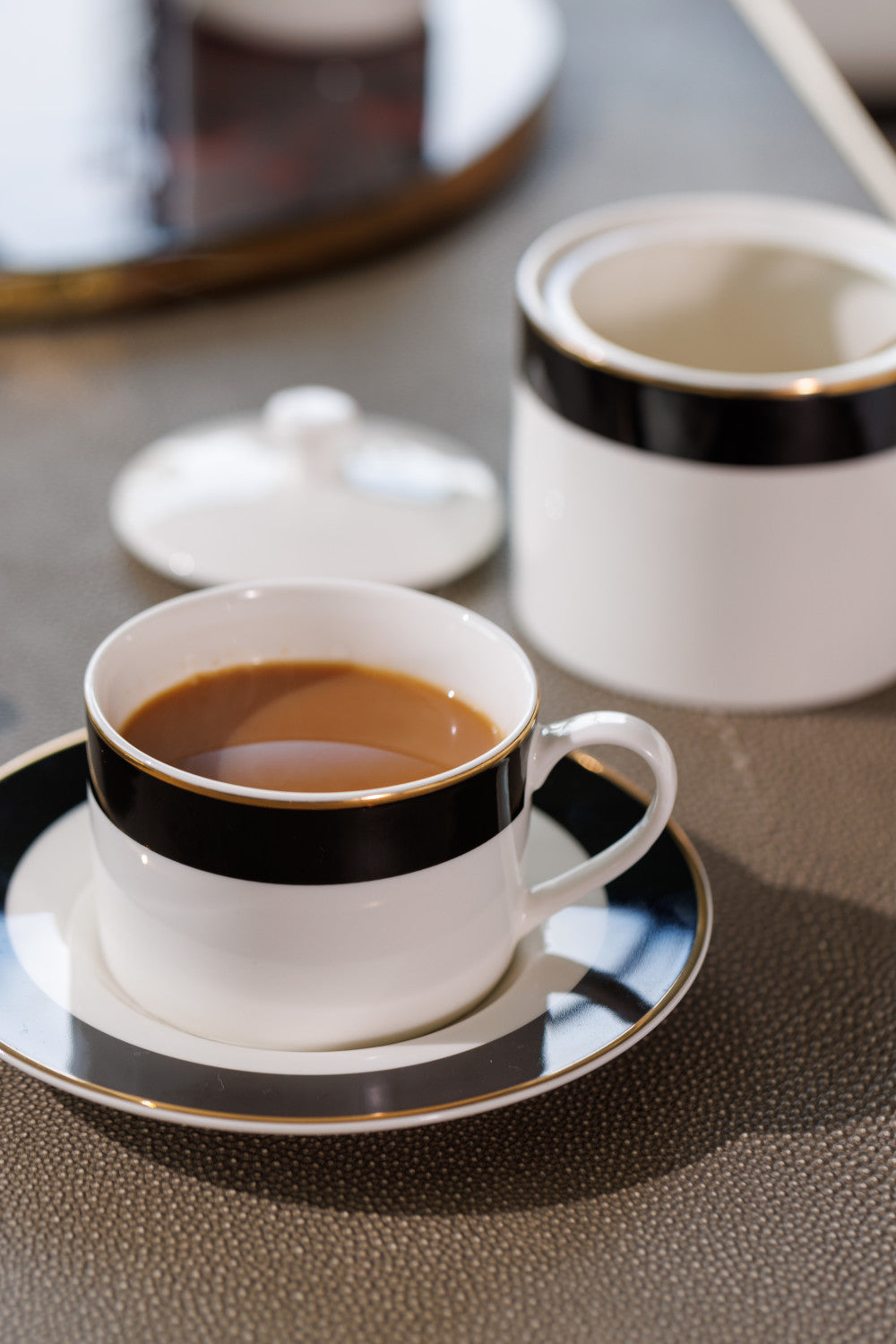 Mikasa Luxe Deco Fine China Tea Cup & Saucer Set 2 Piece 200ml (Band Pattern)