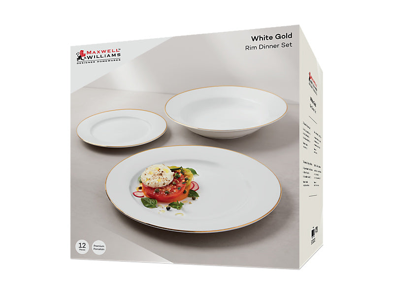 Maxwell & Williams White Gold Rim Dinner Set 12 Piece