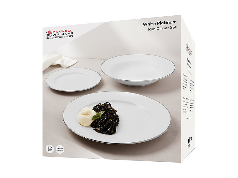 Maxwell & Williams White Platinum Rim Dinner Set 12 Piece