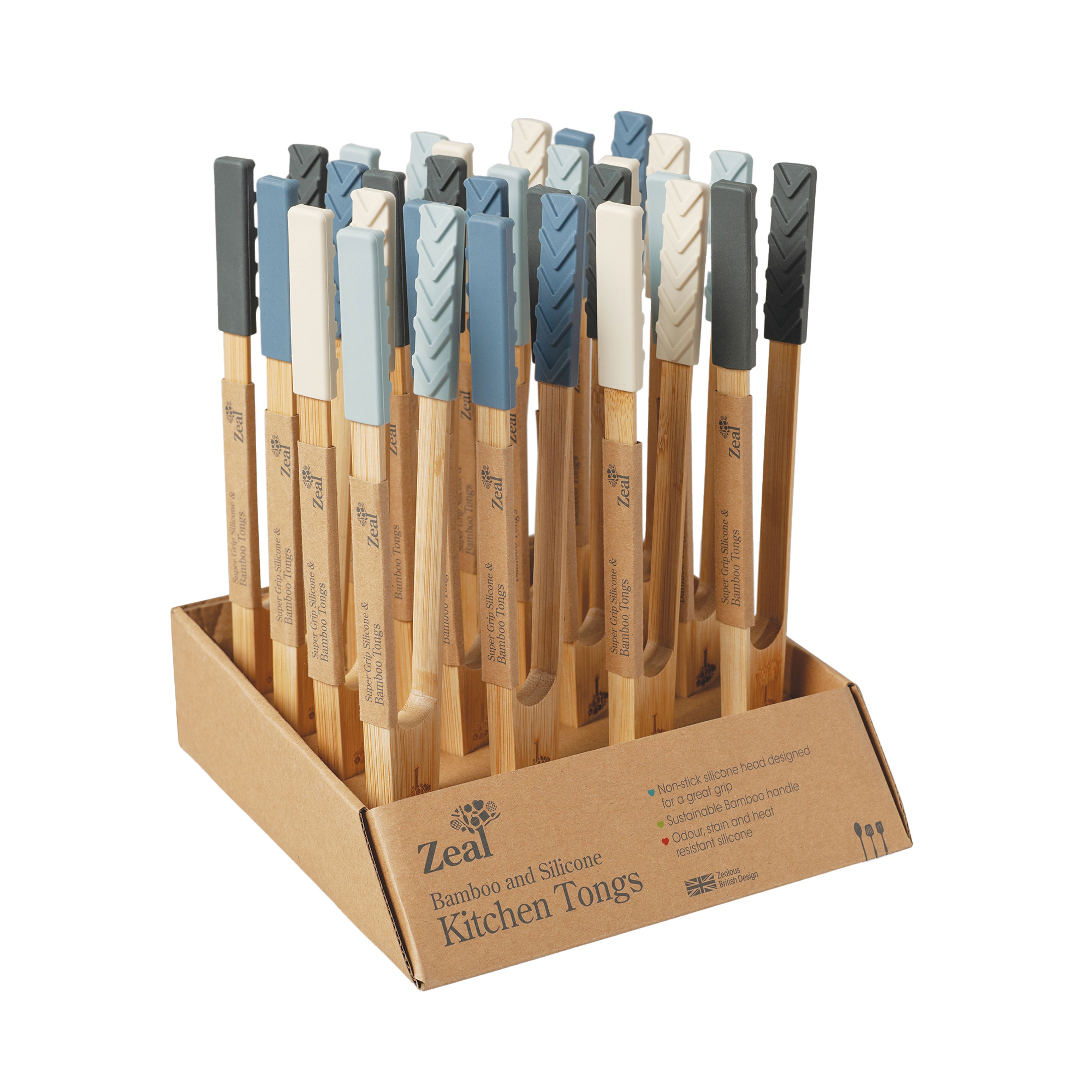 Zeal Bamboo Large Tongs with Silicone Ends (Neutral Assorted)