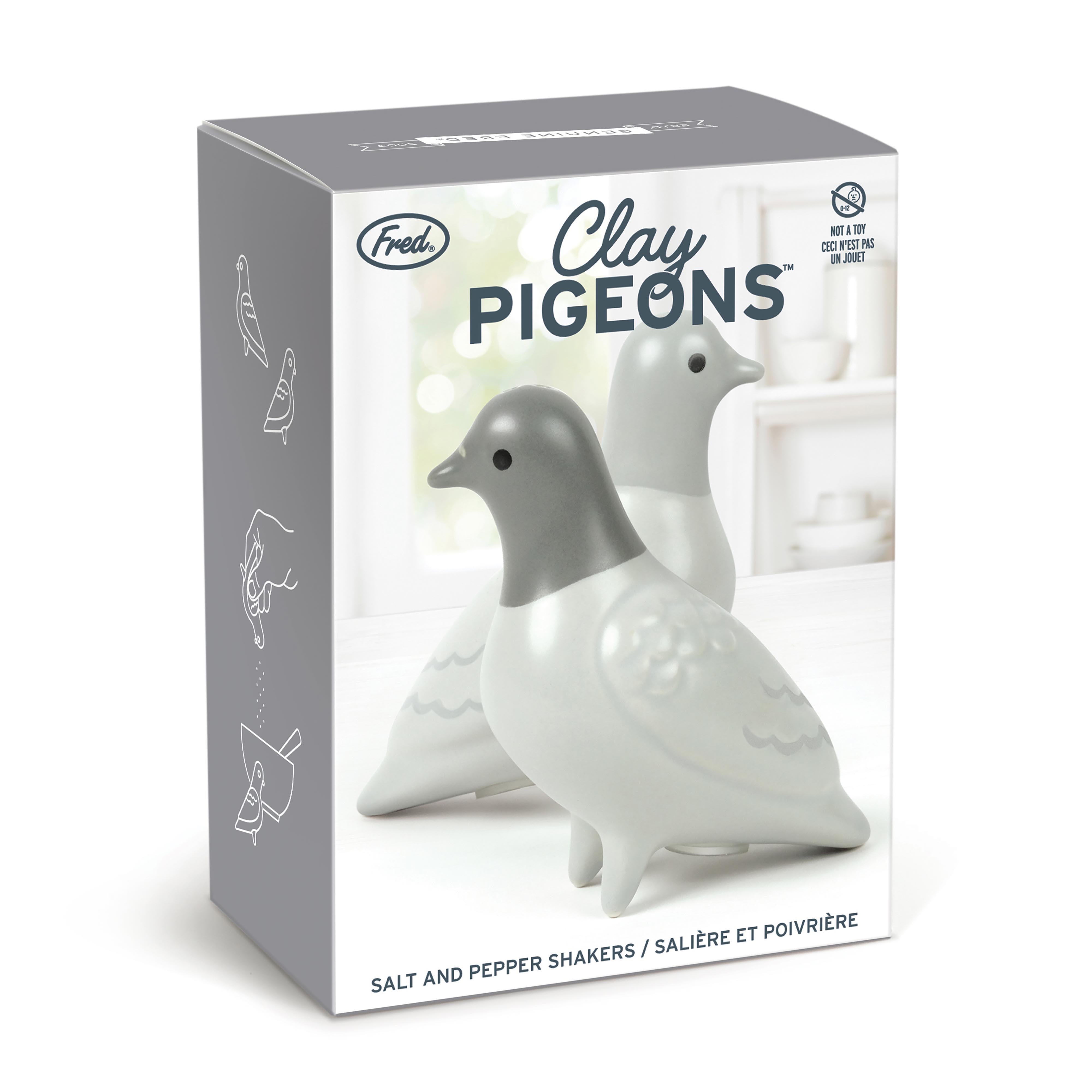 Fred Clay Pigeons Salt & Pepper Shakers-2 Piece Set Grey