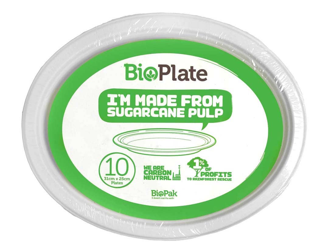 BioPak 10 Pack - 31cm / 12" White BioPlates in Plastic Sleeves (Carton of 80)