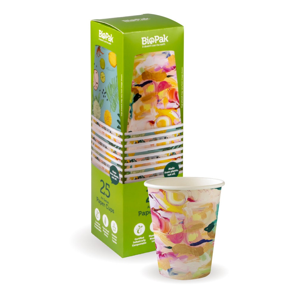 BioPak 25 Pack - 295ml / 8oz (80mm) Art Series Single Wall BioCup