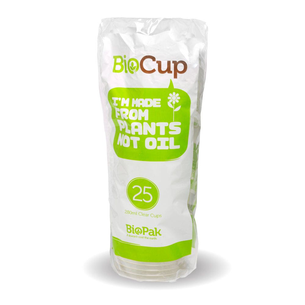 BioPak 25 Pack - 280ml Clear BioCups