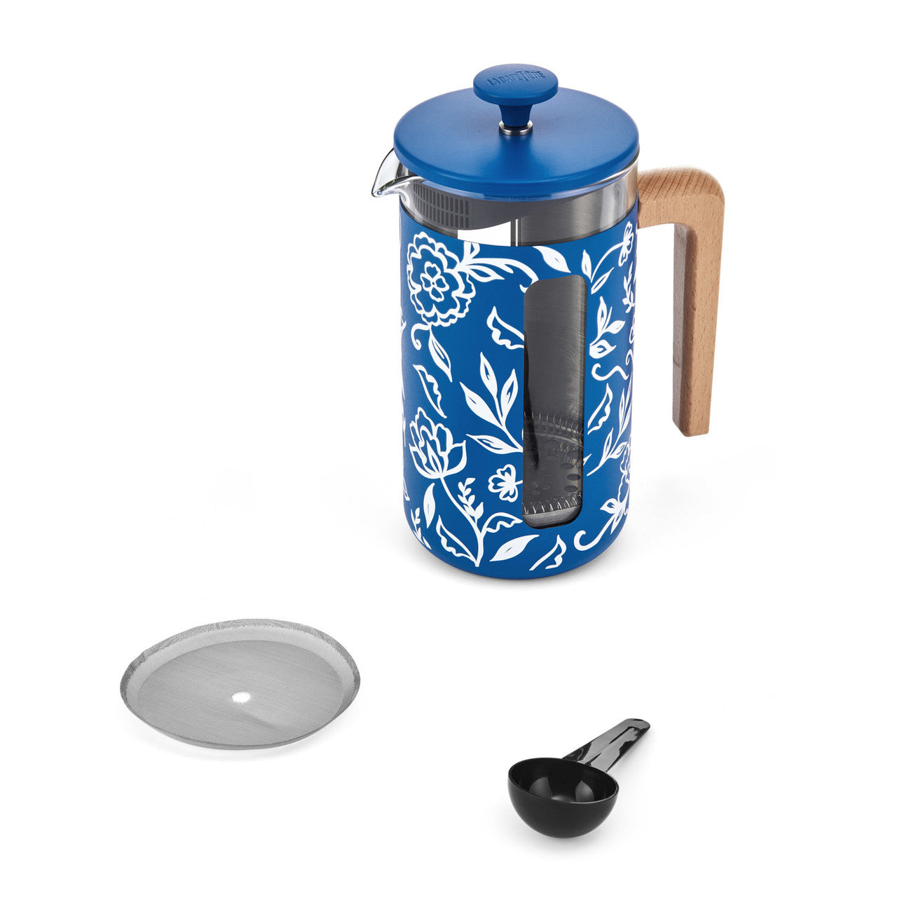La Cafetière Pisa Stainless Steel Cafetière 8 Cup / 1L (Blu Fiorato)