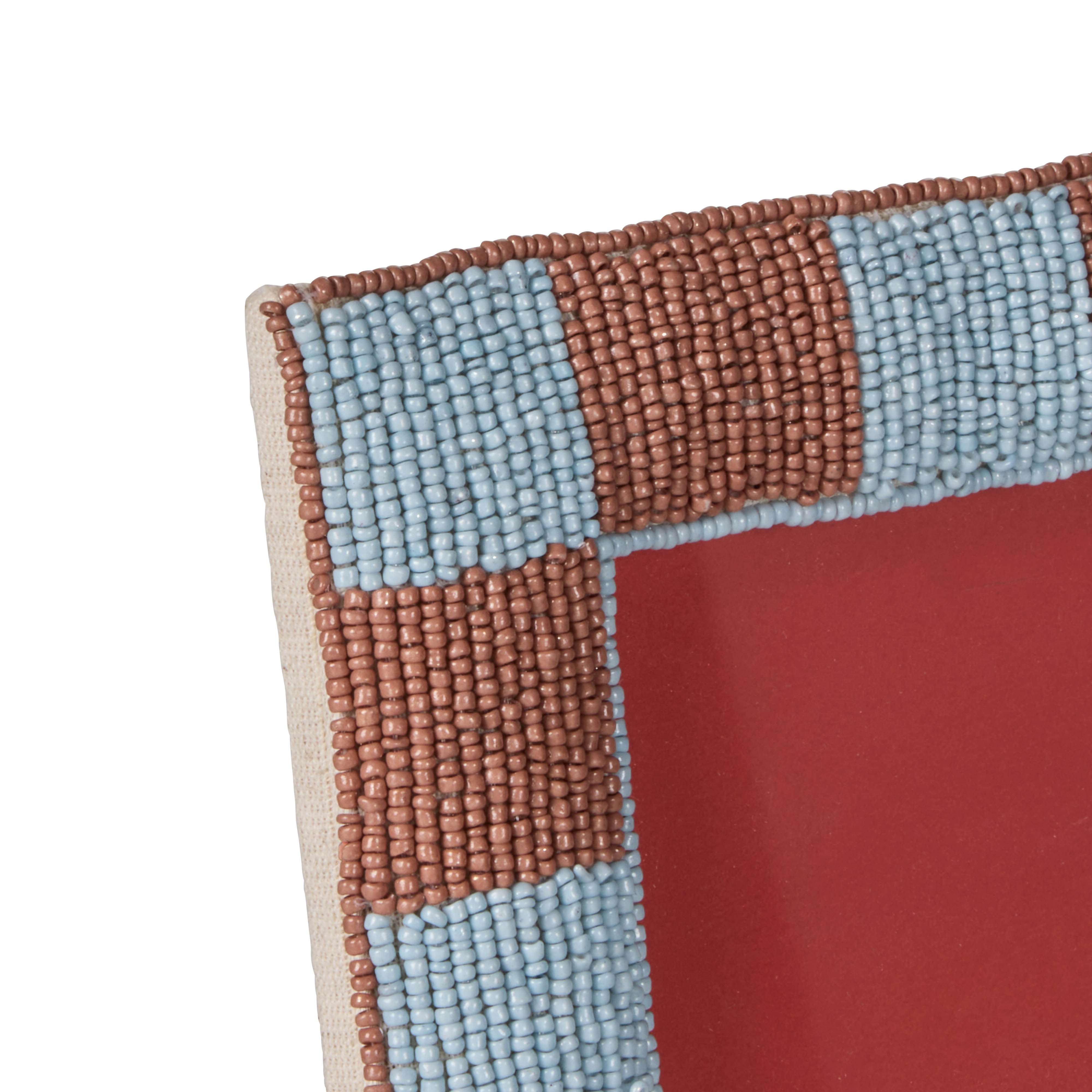 Emporium Ruby Beaded Check Photo Frame Blue & Brown