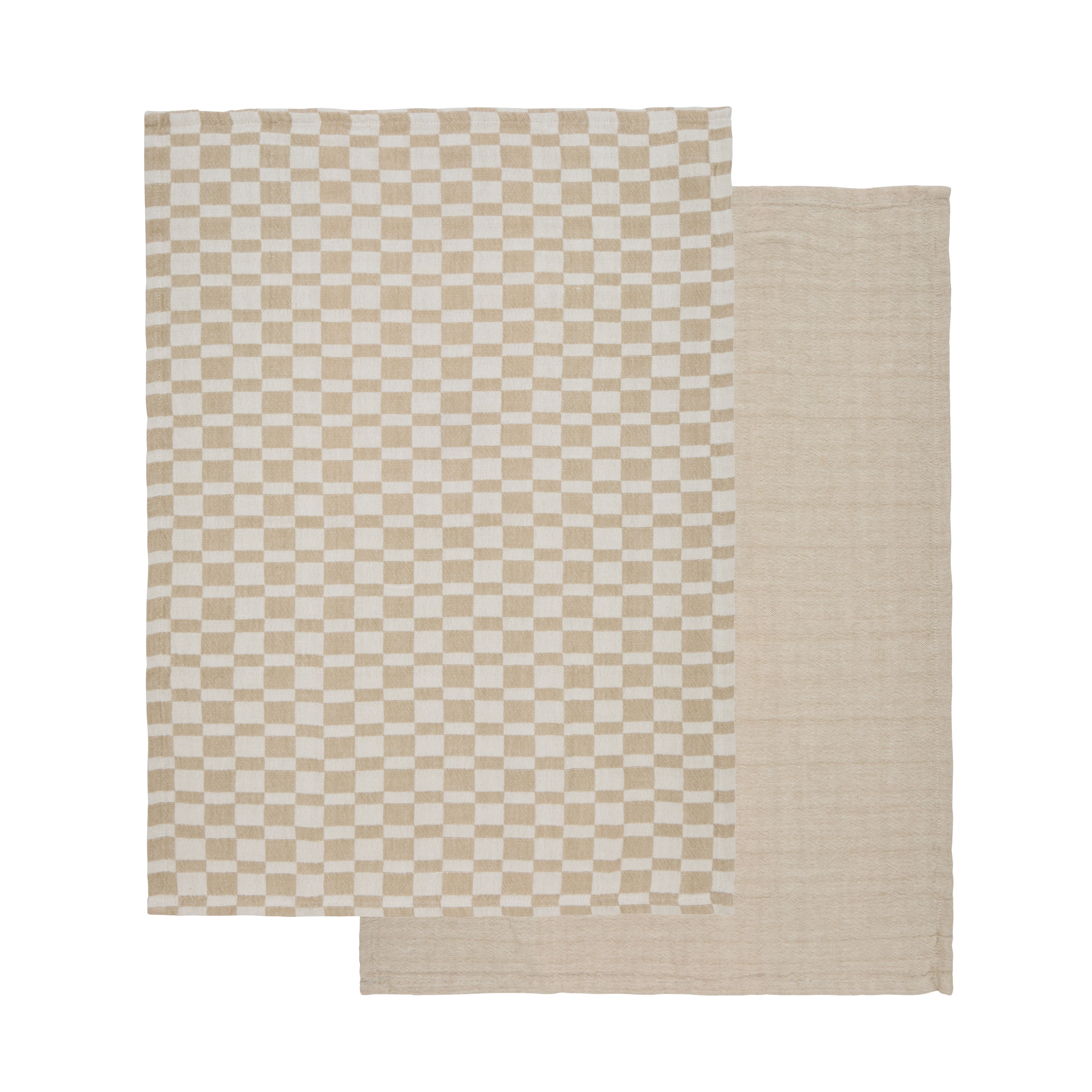 Davis & Waddell Heritage Check Cotton Tea Towel 2 Piece Set Beige & White