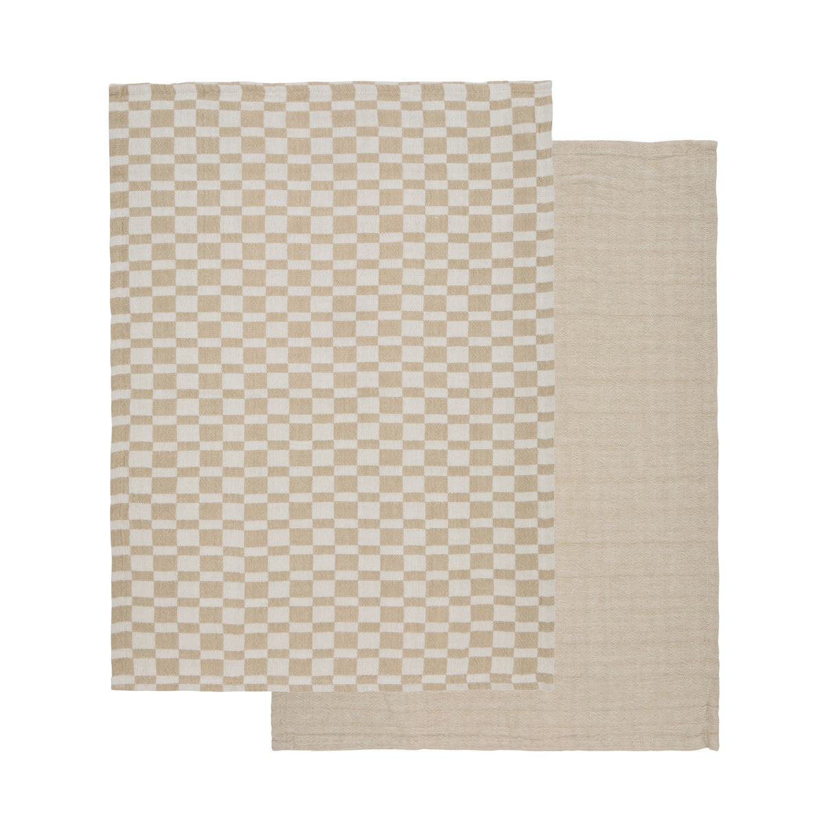 Davis & Waddell Heritage Check Cotton Tea Towel 2 Piece Set Beige & White