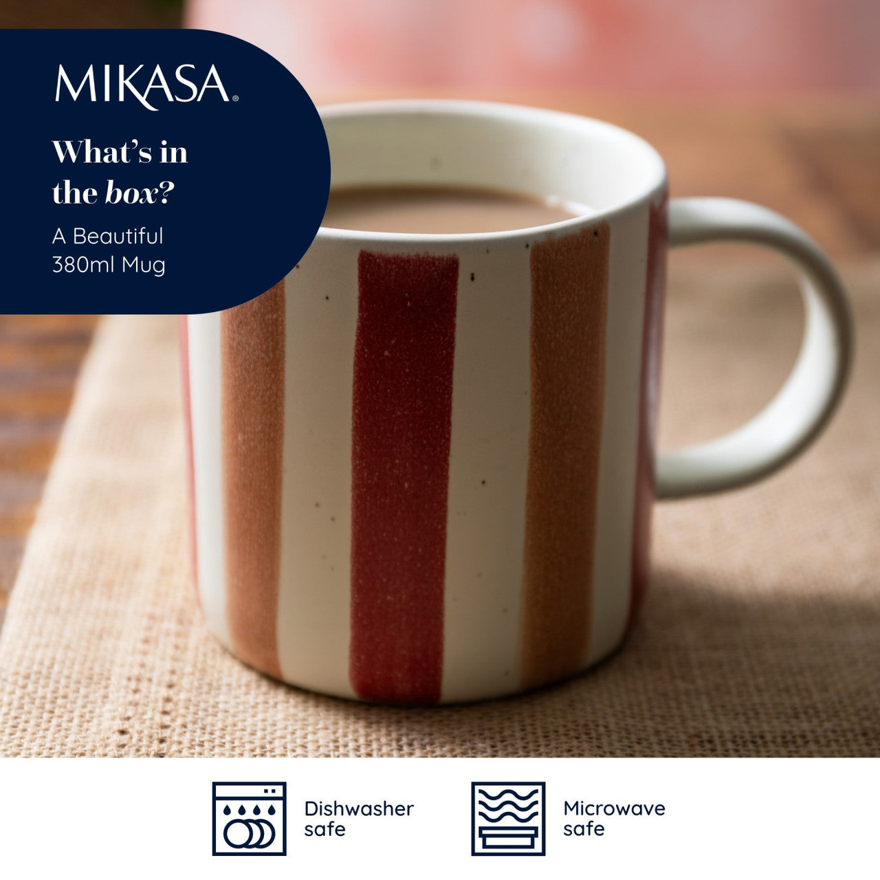 Mikasa Stoneware Mug 380ml (Pink & Red Stripe)