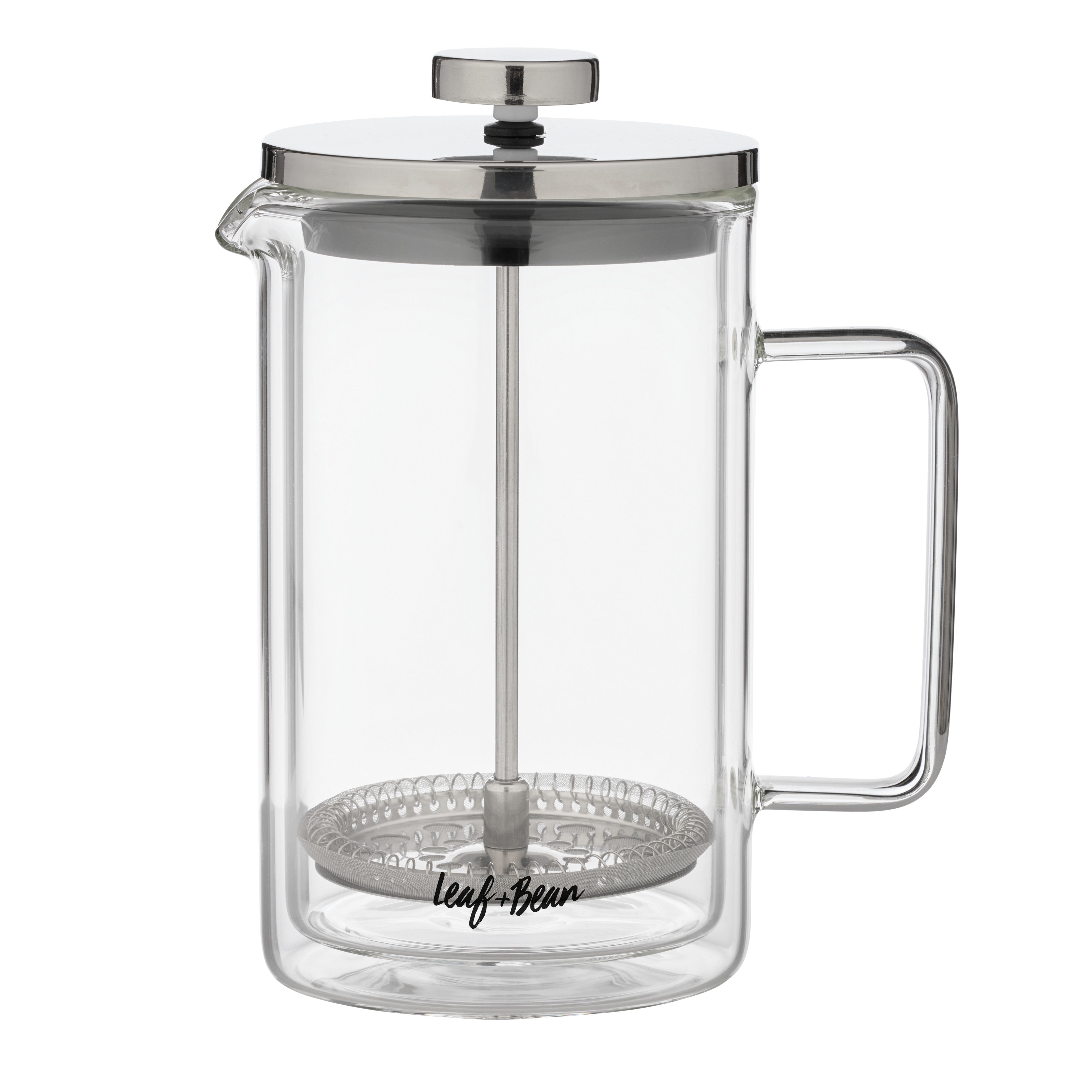 Leaf & Bean Glass Double Wall French Press Clear & Silver