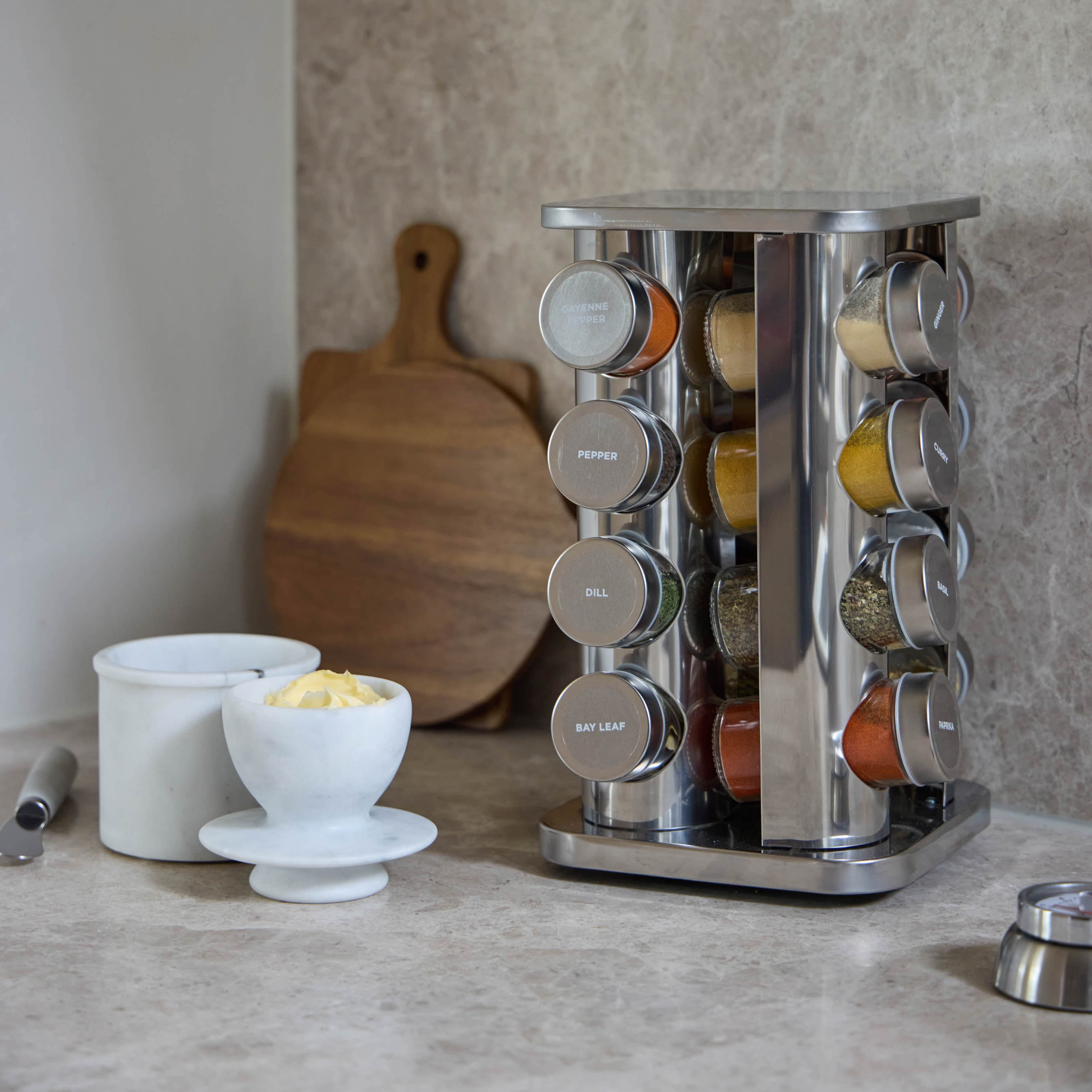 Davis & Waddell Newbury Stainless Steel Spice Rack Jar 16 Piece Set Silver