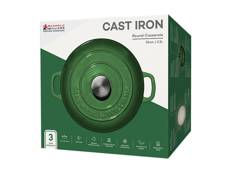 Maxwell Williams Cast Iron Round Casserole English Racing Green 24cm / 3.3L