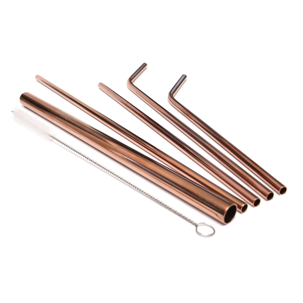 Activated Eco Stainless Steel Straw Set - Rose Gold