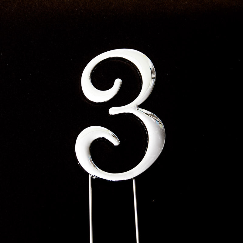 Cake & Candle Cake Topper Number 3 Silver 7cm