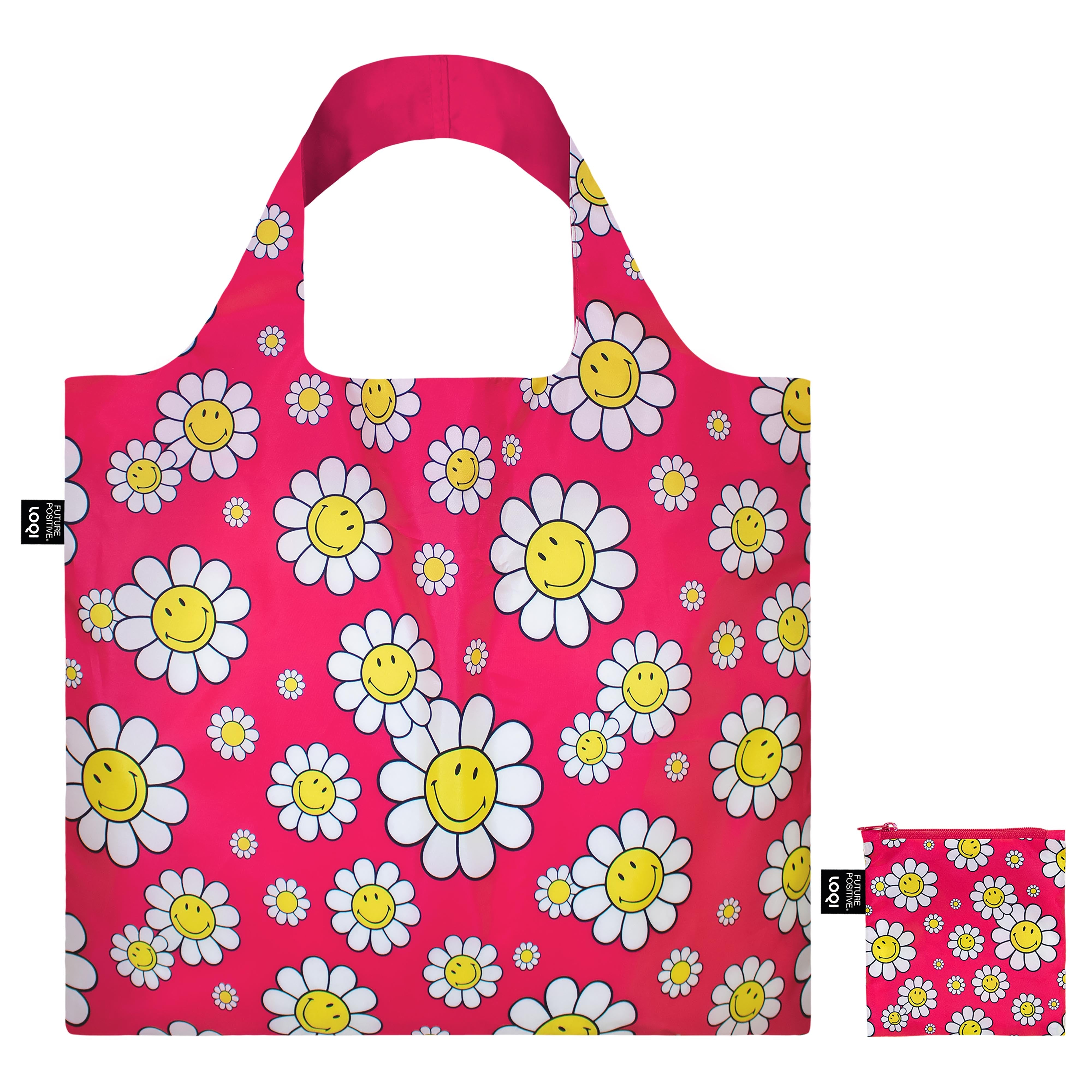 LOQI Smiley Flowers Tote Bag Raspberry