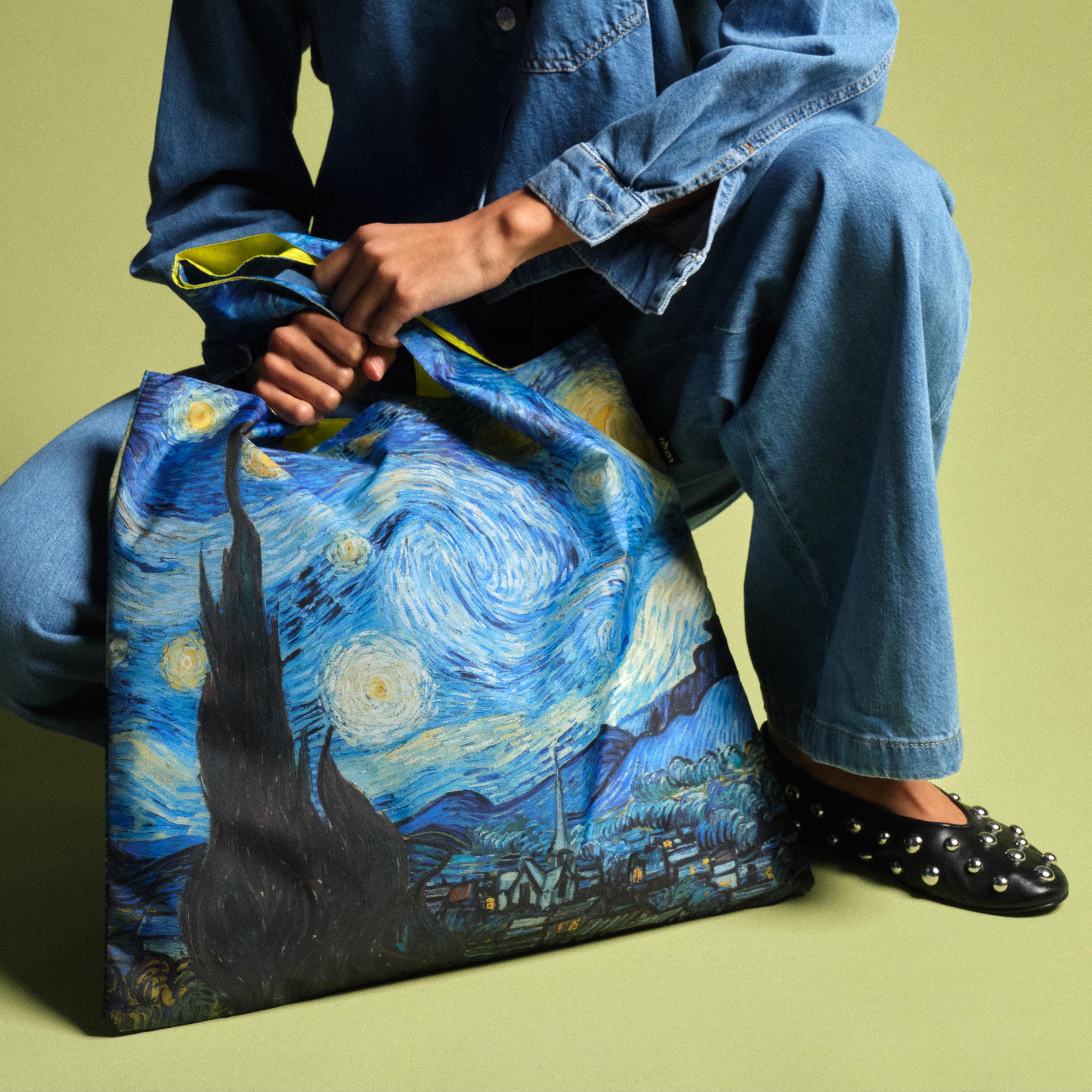LOQI Vincent Van Gogh The Starry Night Neon Yellow Tote Bag