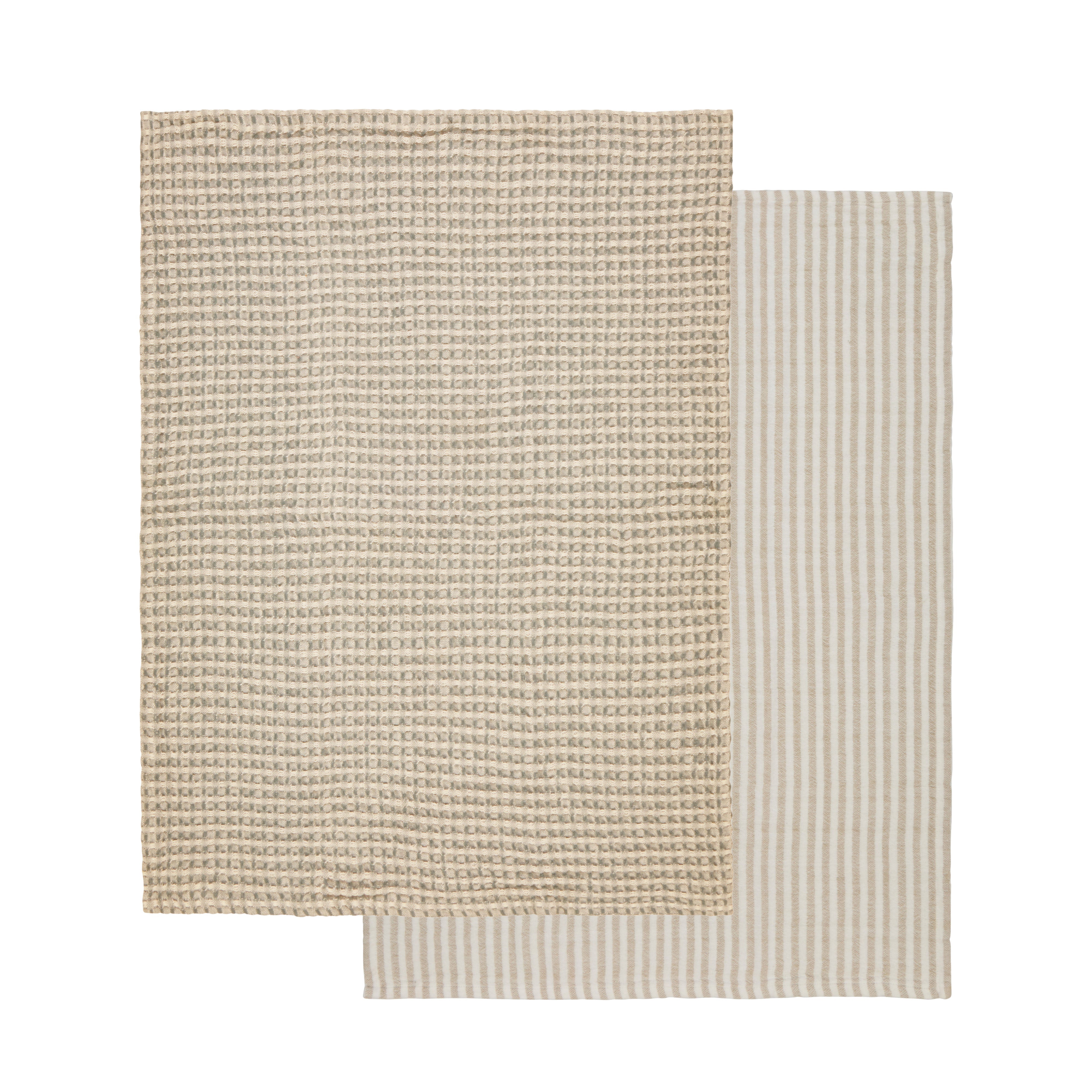Davis & Waddell Heritage Stripe Cotton Tea Towel 2 Piece Set Beige & White