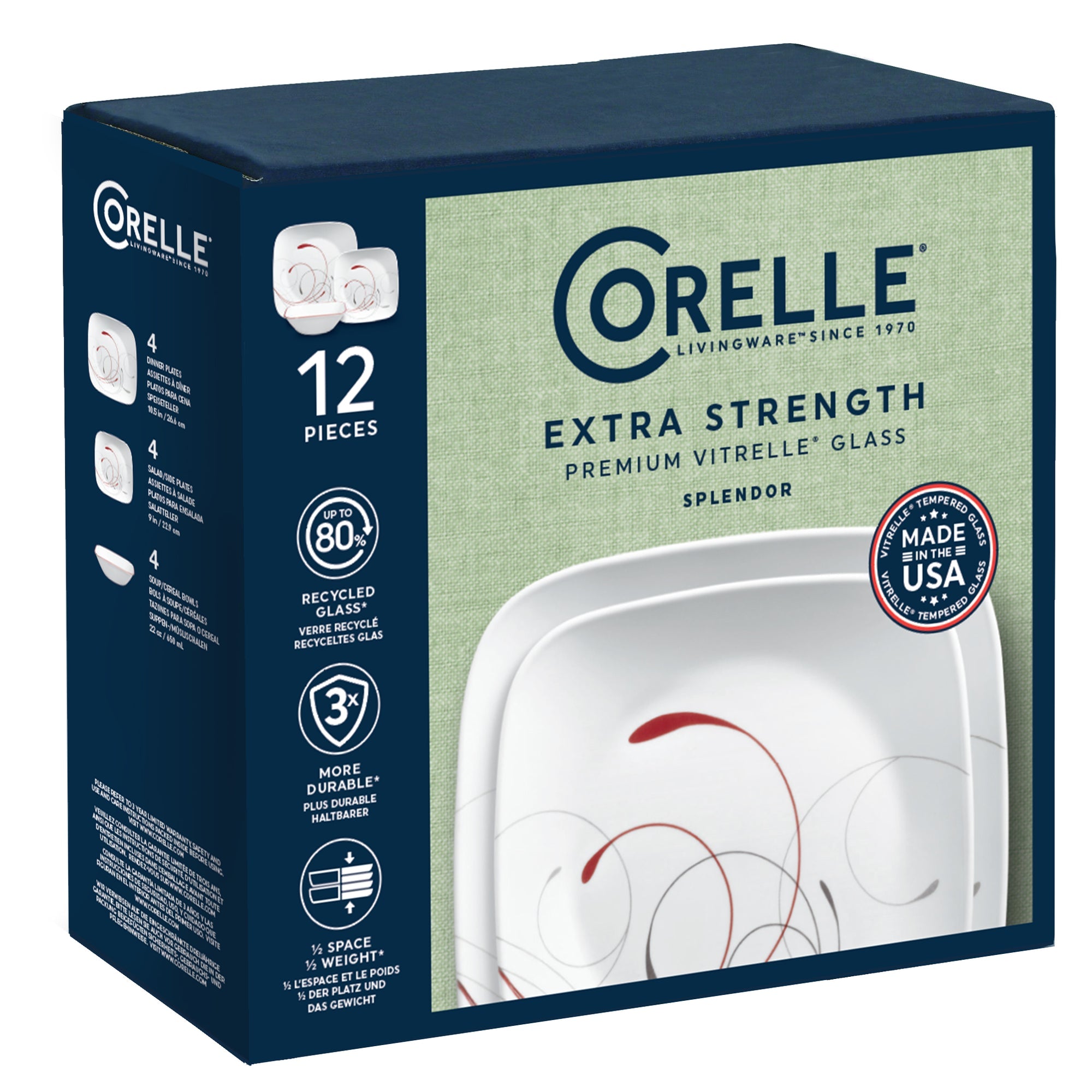 Corelle Splendor 12 Piece Dinner Square Set