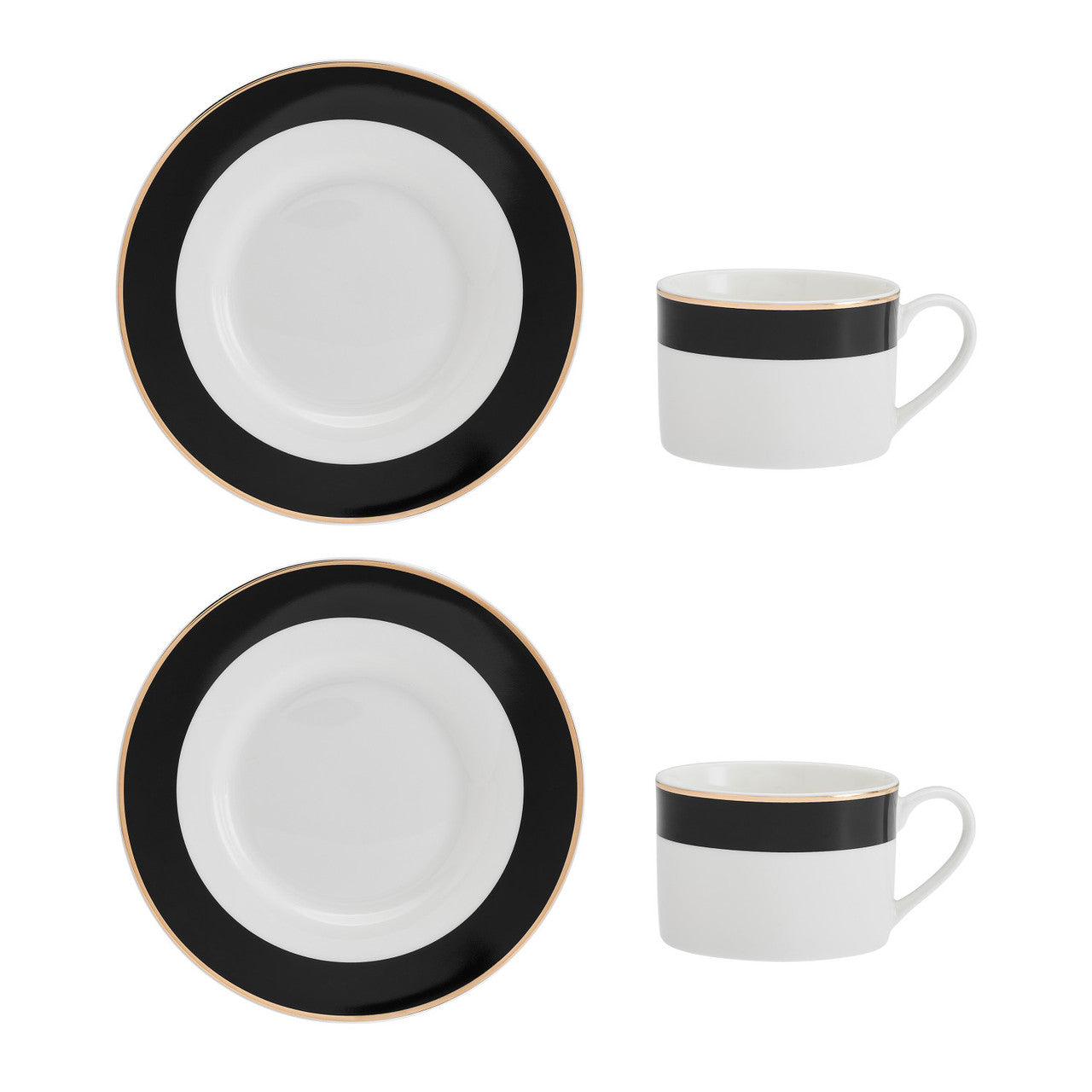 Mikasa Luxe Deco Fine China Tea Cup & Saucer Set 2 Piece 200ml (Band Pattern)