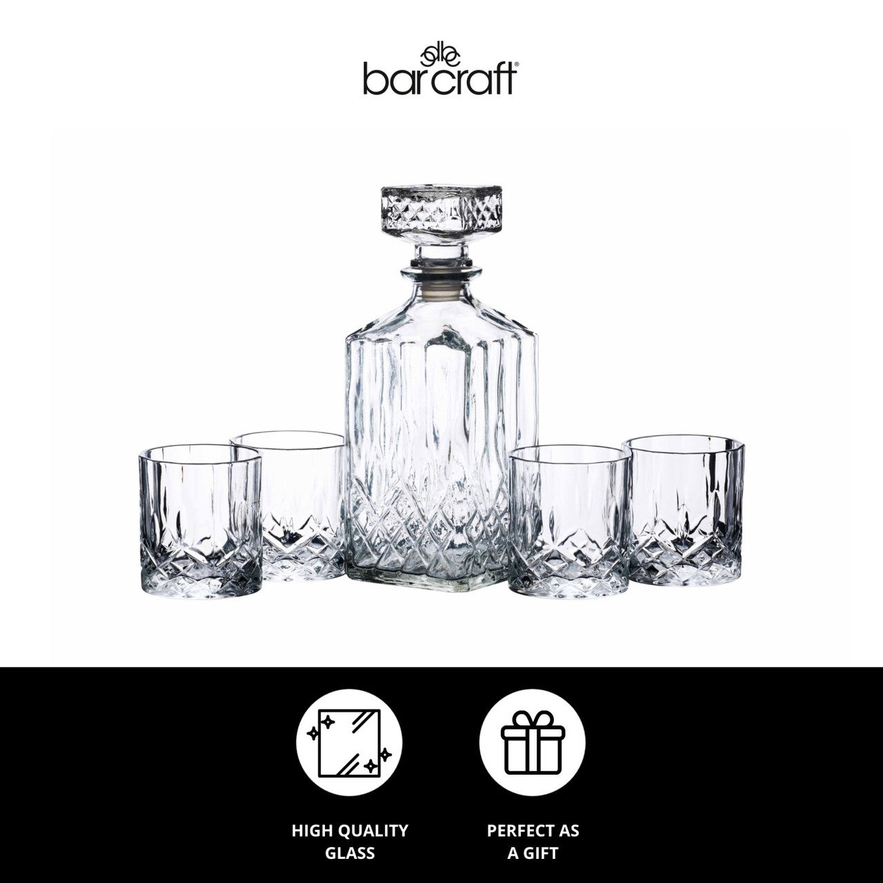 BarCraft Cut Glass Effect 900ml Decanter Set