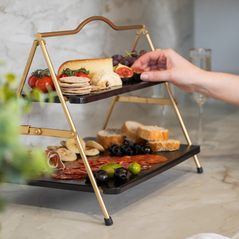 Artesà Two Tier Gold & Black Metal Serving Stand