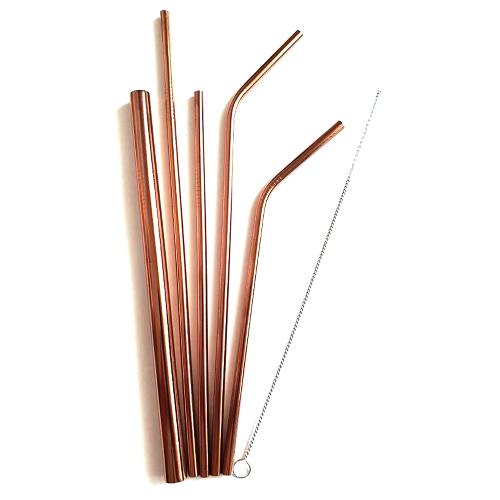 Activated Eco Stainless Steel Straw Set - Rose Gold