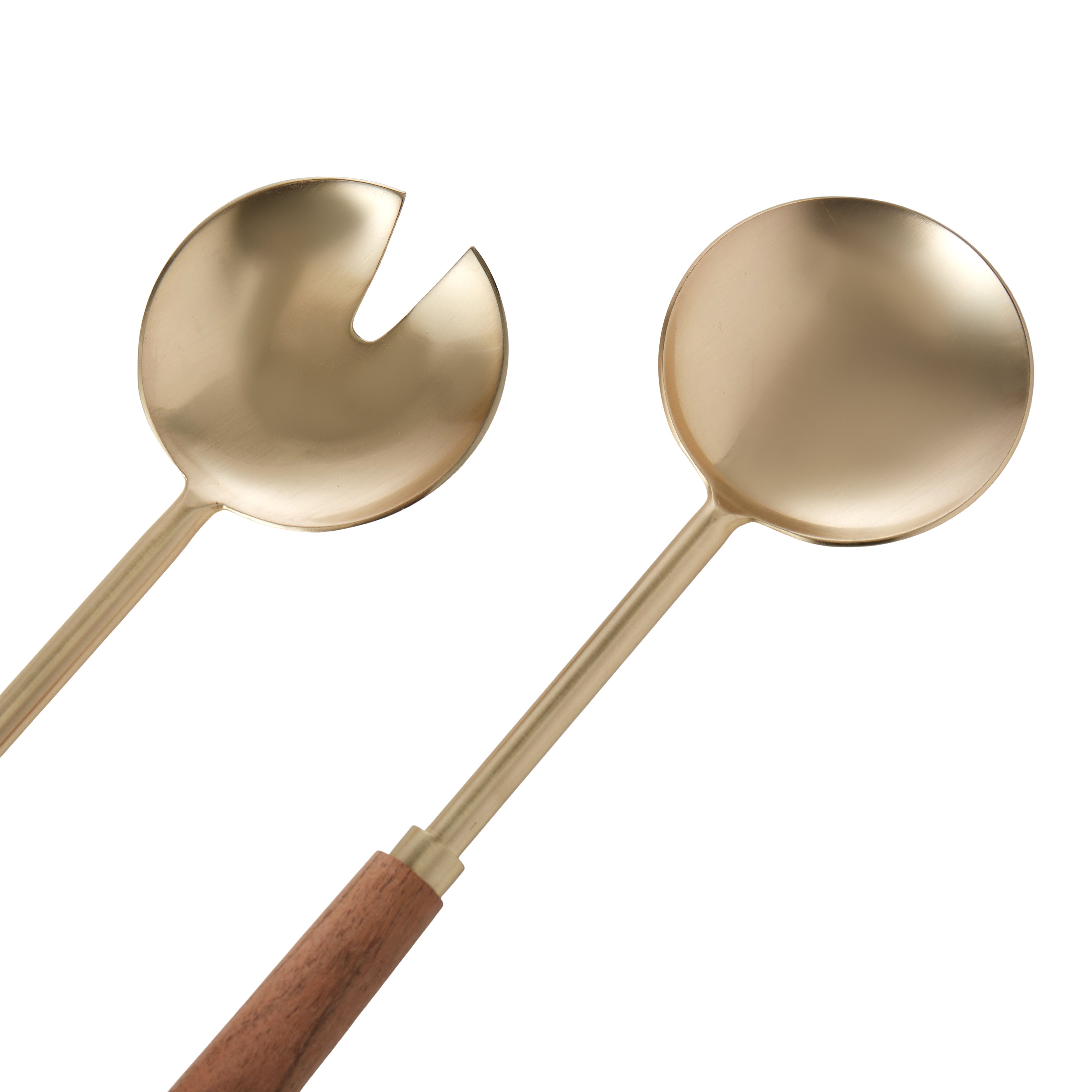 Amalfi Acacia Wood & Stainless Steel Salad Servers 2 Piece Set Gold & Walnut