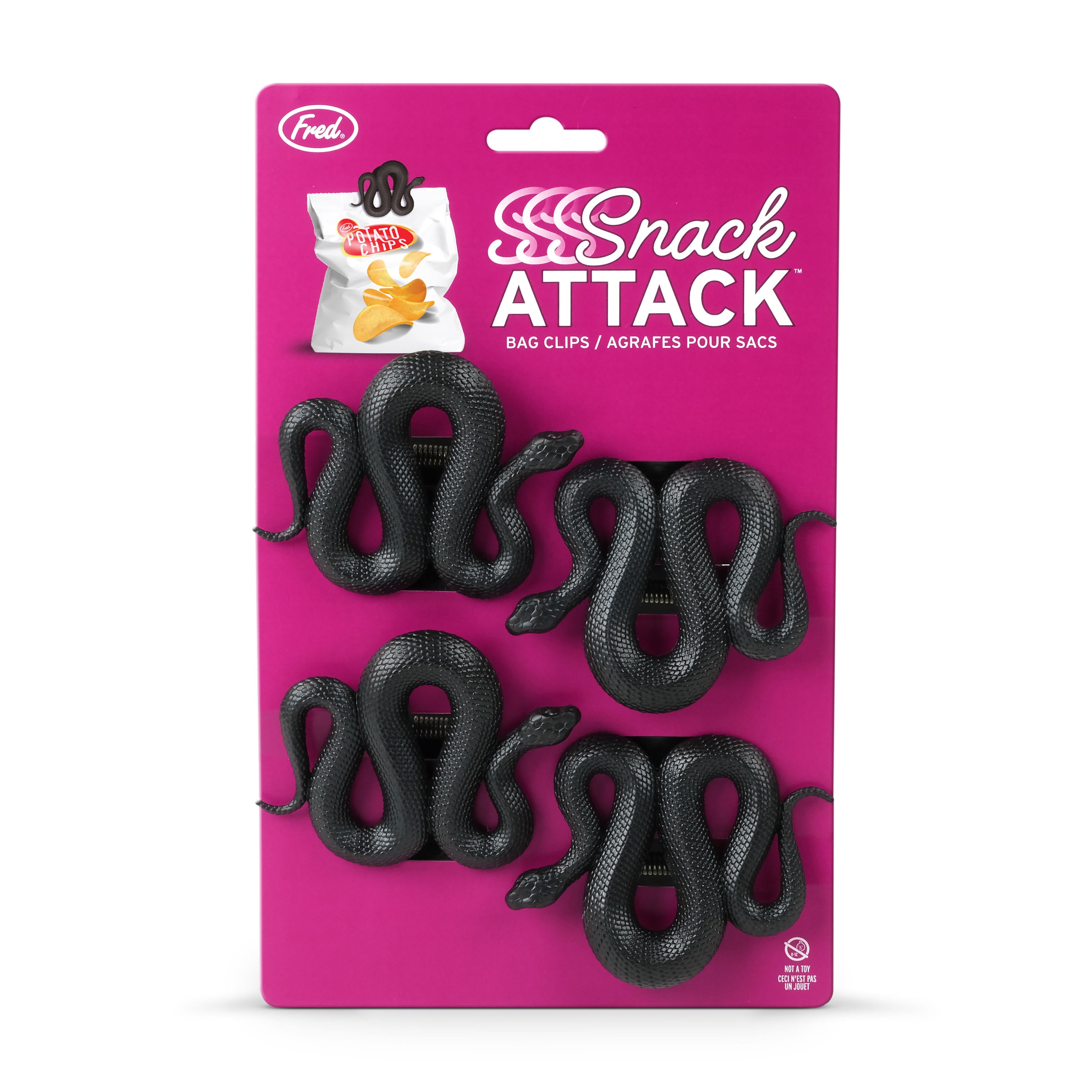 Fred Sssnack Attack Snake Bag Clips 4 Piece Set Black