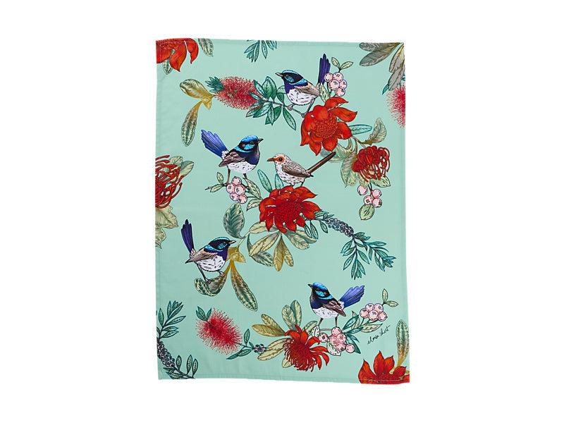Maxwell & Williams Eloise Short Native Grace Superb Fairy Wren Tea Towel Green 50 x 70cm