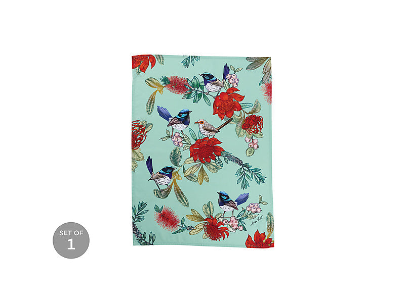 Maxwell & Williams Eloise Short Native Grace Superb Fairy Wren Tea Towel Green 50 x 70cm