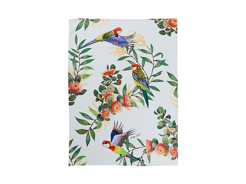 Maxwell & Williams Eloise Short Native Grace Eastern Rosella Tea Towel Cream 50 x 70cm