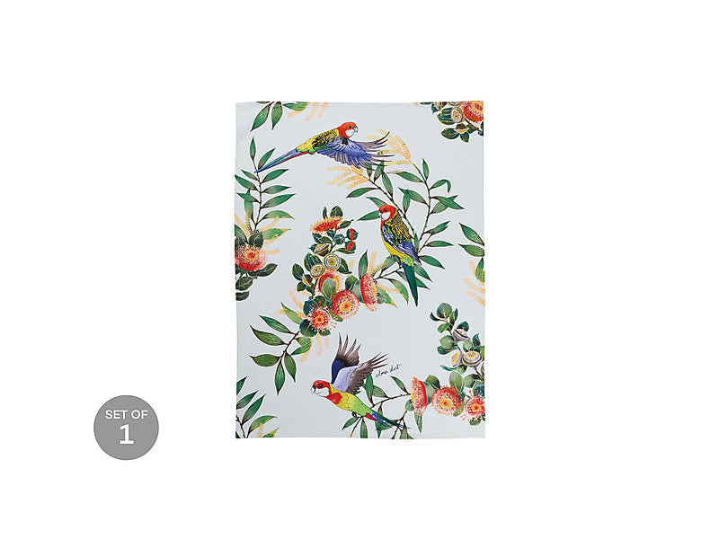 Maxwell & Williams Eloise Short Native Grace Eastern Rosella Tea Towel Cream 50 x 70cm