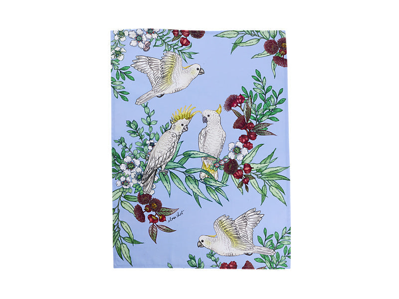 Maxwell & Williams Eloise Short Native Grace Yellow Crested Cockatoo Tea Towel Blue 50 x 70cm