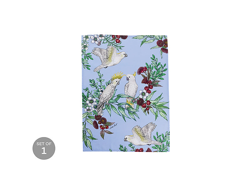 Maxwell & Williams Eloise Short Native Grace Yellow Crested Cockatoo Tea Towel Blue 50 x 70cm