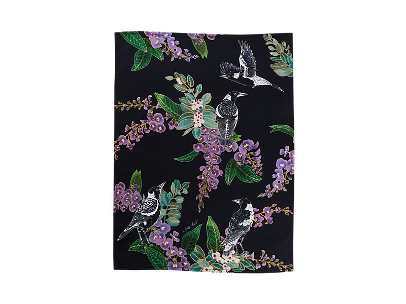 Maxwell & Williams Eloise Short Native Grace Magpie Tea Towel Navy 50 x 70cm