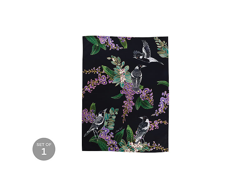 Maxwell & Williams Eloise Short Native Grace Magpie Tea Towel Navy 50 x 70cm