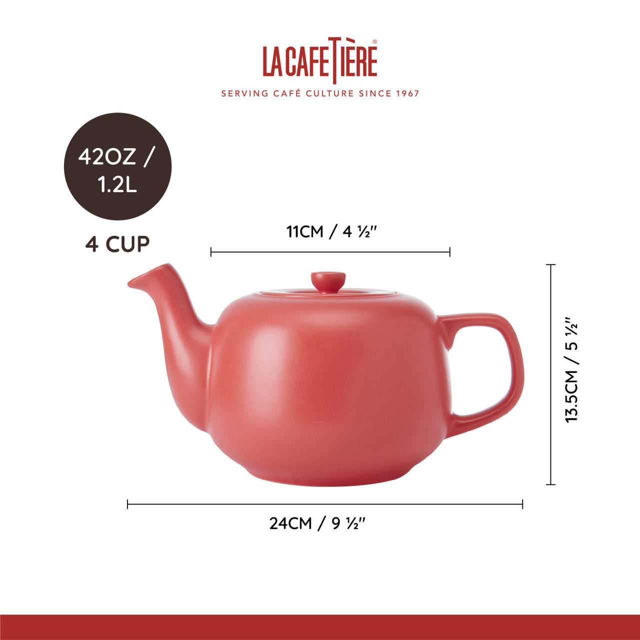 La Cafetière Ceramic Teapot 1.2L (Red)