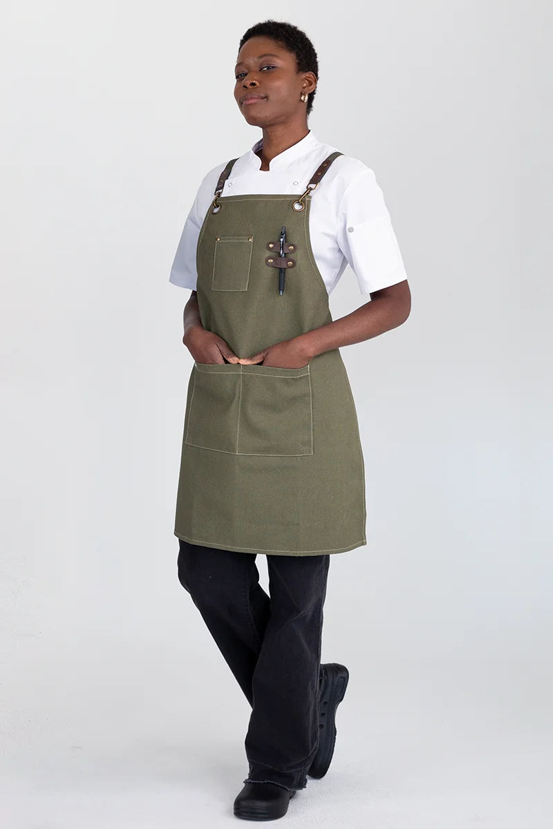 Aussie Chef Tomy Bib Apron - Olive