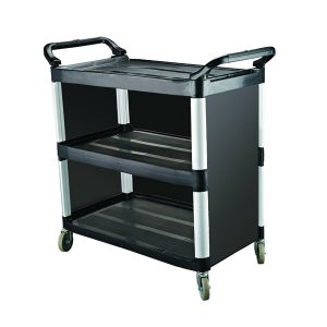 CaterRax Black Utility Trolley - 3 Shelf - Closed Sides (845x430x950mm)