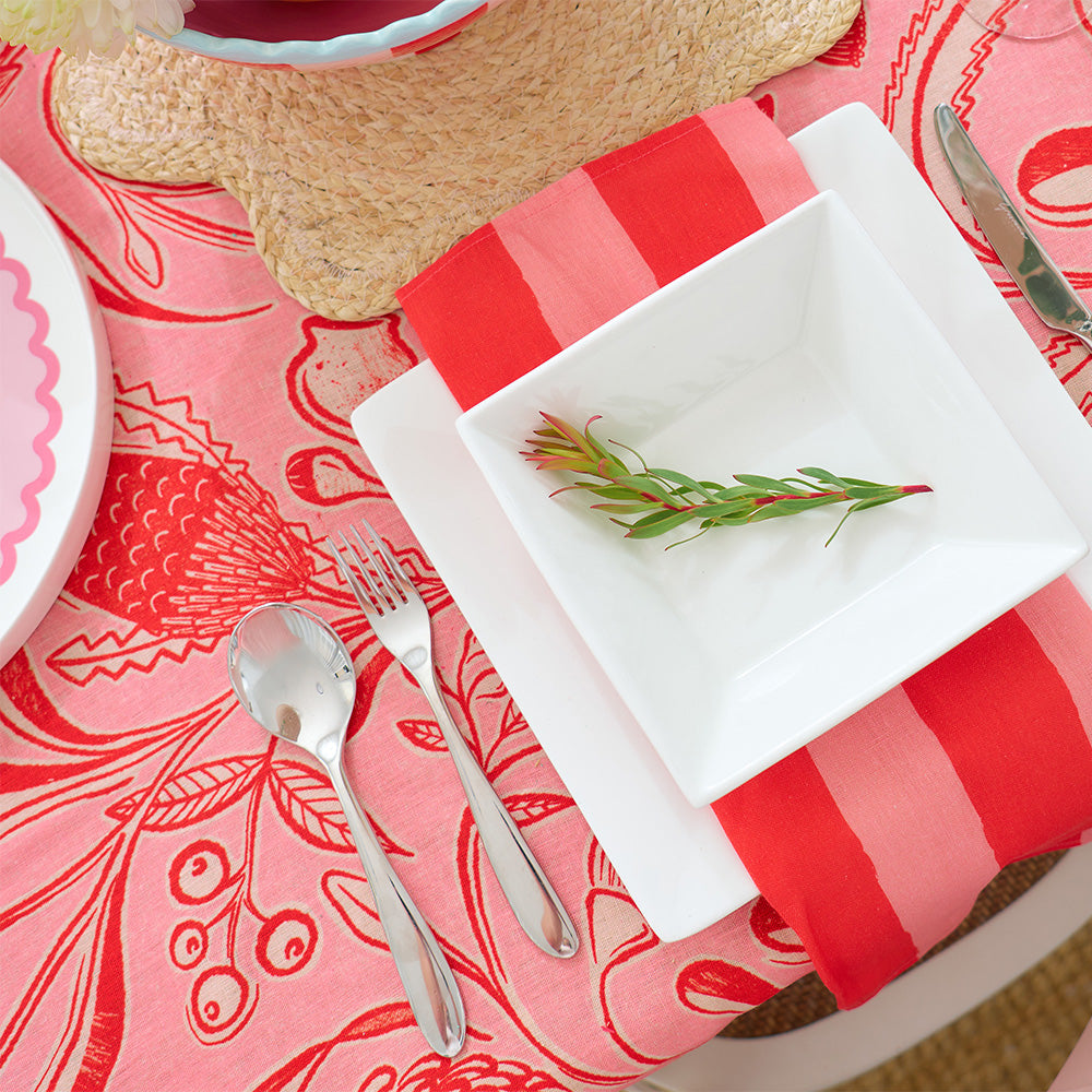 Annabel Trends Linen Napkin Set Red Stripe