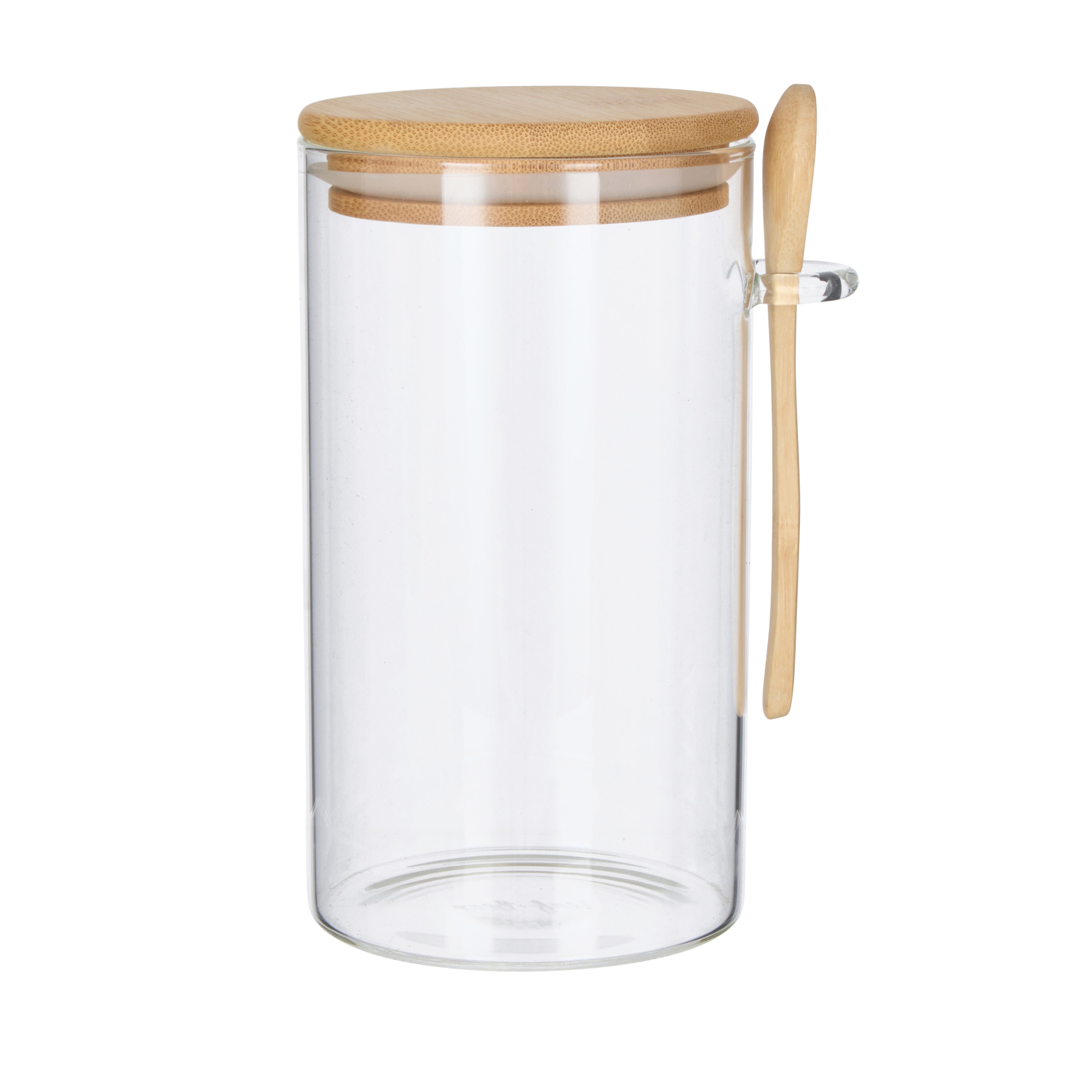 Leaf & Bean Large Glass Canister with Spoon Natural