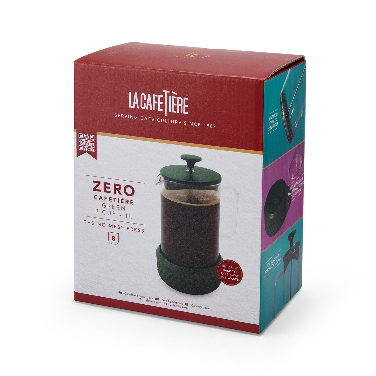 La Cafetière Zero Glass Cafetière 8 Cup / 1L (Green)