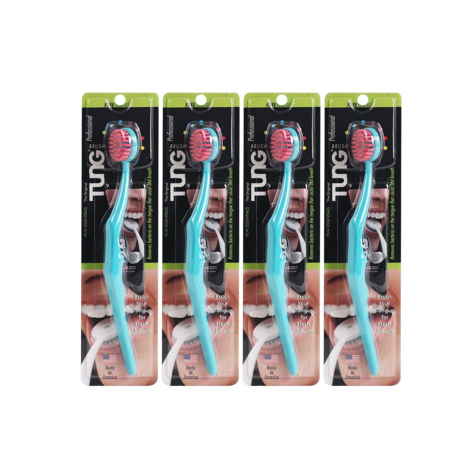 Tung Brush with Sample Gel 4 Pack | Tongue Cleaner | Made in USA | Random Colour